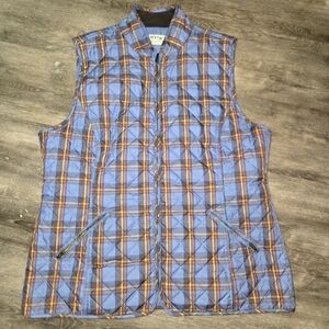 ORVIS Sunderland Vest Blue Quilted Plaid Zip Pockets‎ Dog Walking Hiking …